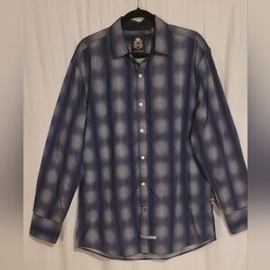 English Laundry Navy Plaid Button Down Shirt Lg